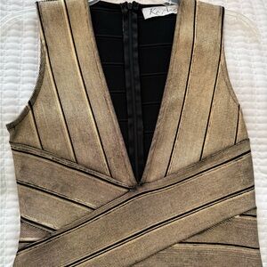 Gold and Black V-Neck Pencil Dress